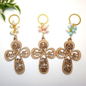 Keychain cross party favors. First communion. Confirmation. Funeral keepsakes